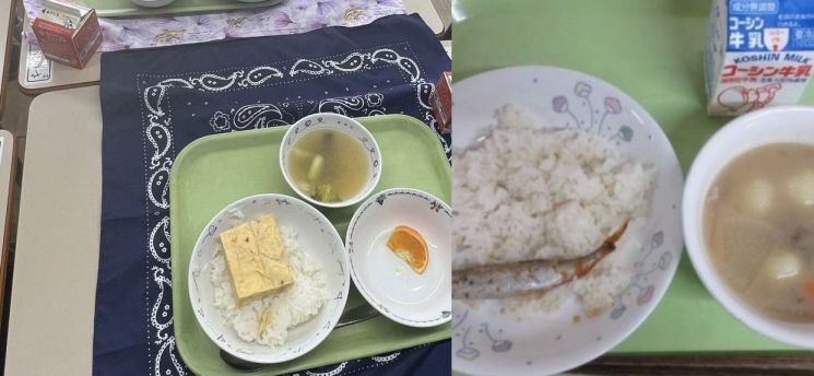 일본 초등학교에서 제공된 급식 사진이 SNS에 퍼지며 논란이 확산되고 있다. X(엑스)