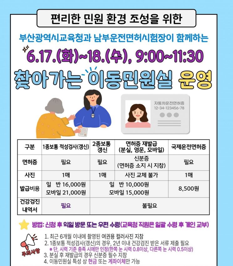 부산시교육청, 운전면허 갱신 '이동민원실' 운영…시민 편의 높인다