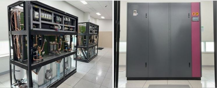 시계 방향으로 설치 중인 교육포털시스템실 항온·항습기, 설치 완료된 교육정보시스템실 항온·항습기. /사진= 세종시교육청 제공