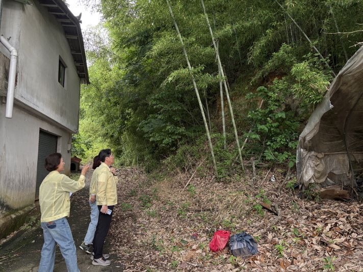 곡성군 정창모 부군수를 비롯해 관계자들이 관내 산사태 취약지역을 점검하고 있다. 곡성군 제공