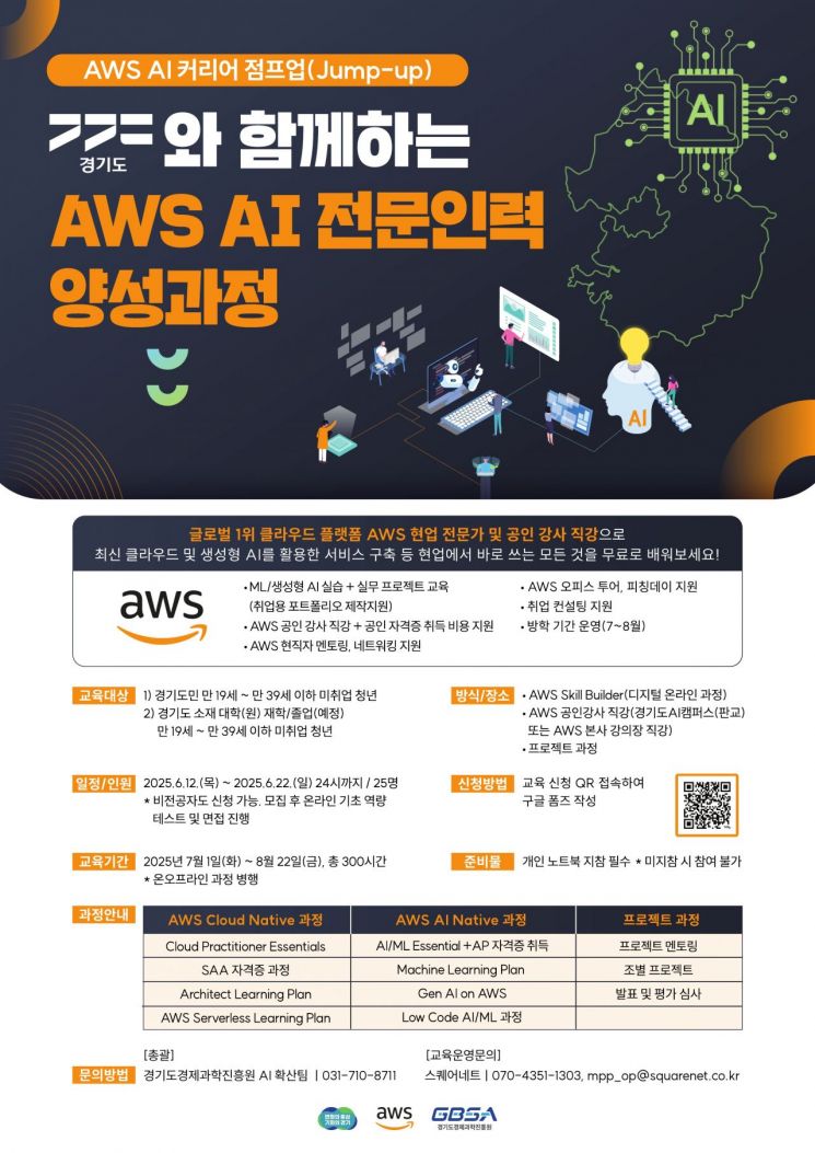 경기도와 함께 하는 AWS AI 전문인력 양성과정 안내 포스터