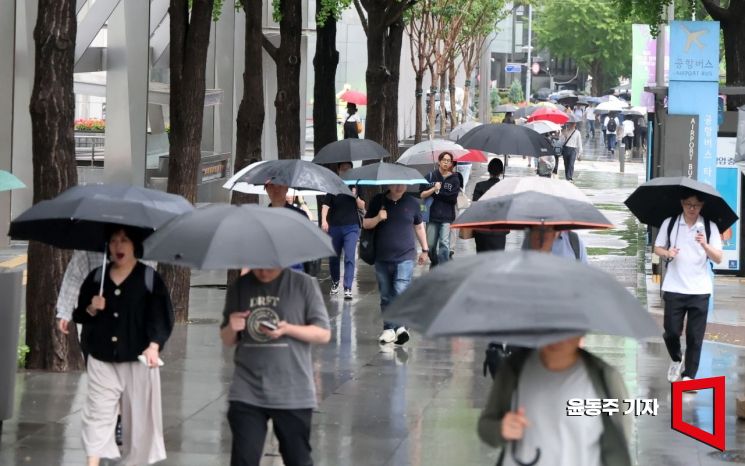 본격적인 장마철이 시작된 20일 서울 중구 숭례문 부근을 지나는 시민들이 우산을 쓰고 발걸음을 재촉하고 있다. 2025.06.20 윤동주 기자