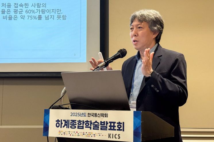 KT는 올해 한국통신학회 하계종합학술발표회 참석자들에게 'AI 시대의 사이버 보안'을 주제로 특별세션을 개최했다고 22일 밝혔다. 정제민 KT 미래네트워크연구소 네트워크AI연구담당 상무가 KT 특별세션에서 발표하고 있다. KT 제공