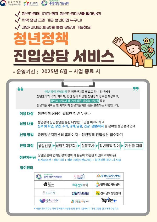청년재단 중앙청년지원센터, ‘청년정책 진입상담’ 서비스 시행한다