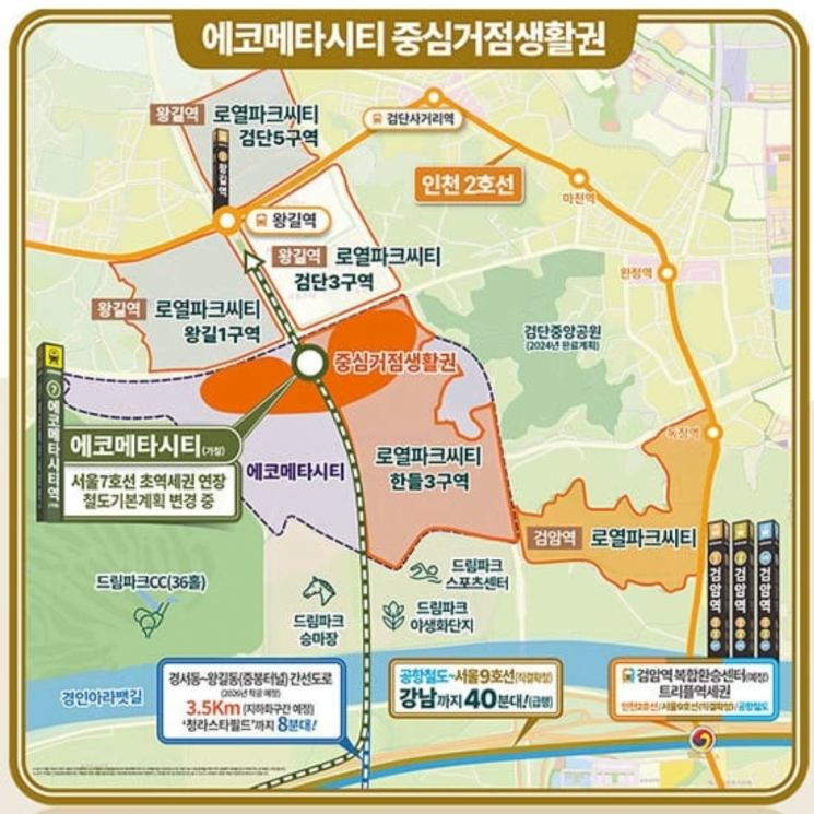 '왕길역 로열파크씨티 푸르지오(신검단 로열파크씨티Ⅱ)'는 인천시가 지난 5월 본격화 한 신도시 프로젝트 '에코메타시티' 핵심 입지에 자리잡고 있다. DK아시아 제공