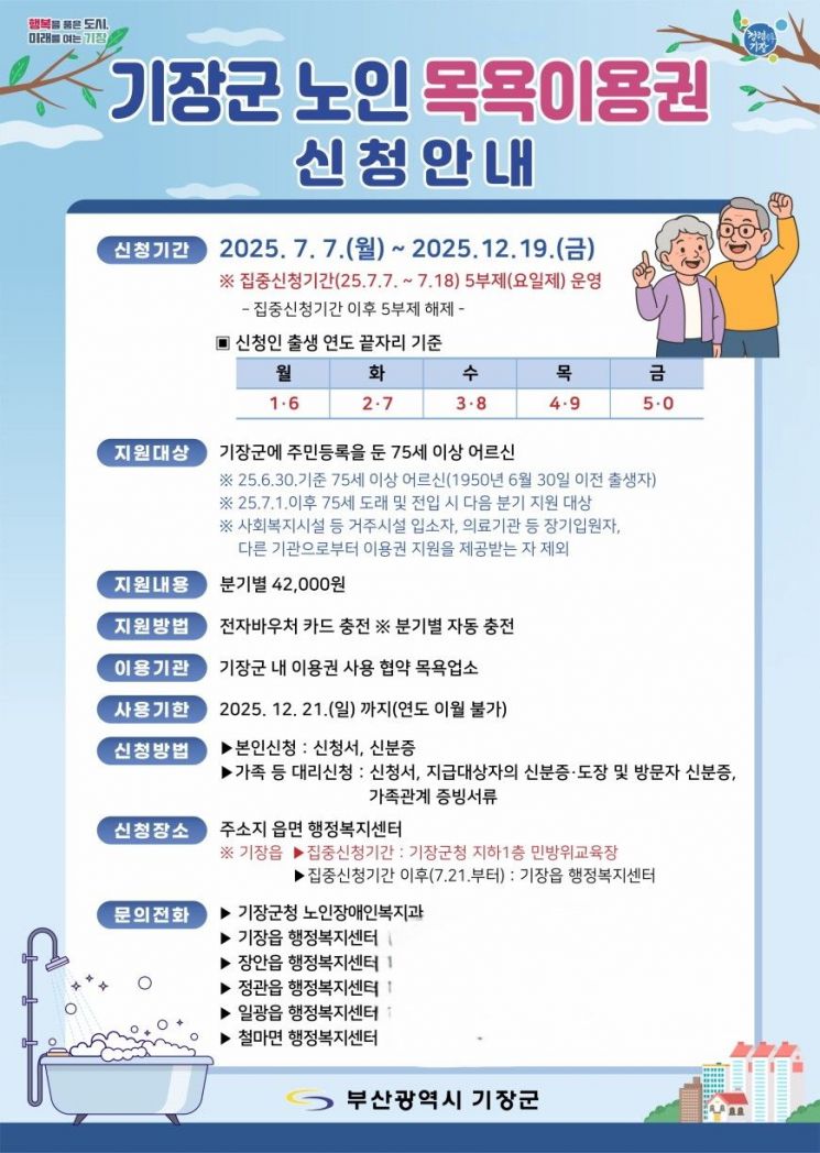 기장군 어르신 목욕이용권 지원사업 안내문.
