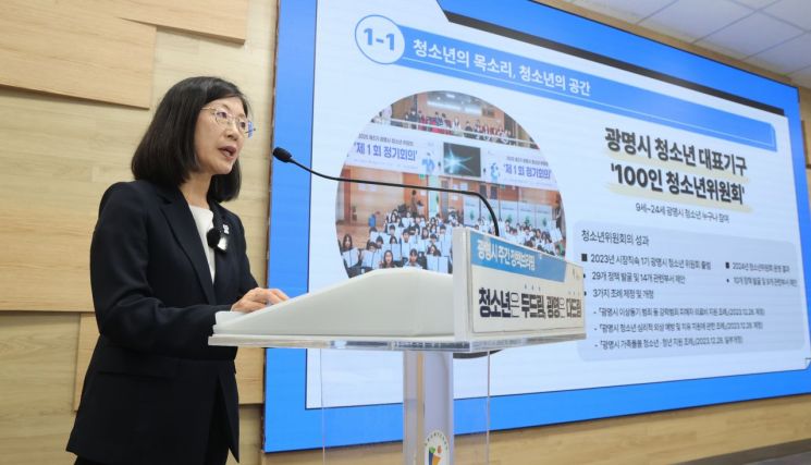 26일 광명시청 중회의실에서 열린 정책브리핑에서 황희민 광명시 평생학습본부장이 주요 청소년정책을 설명하고 있다. 광명시 제공