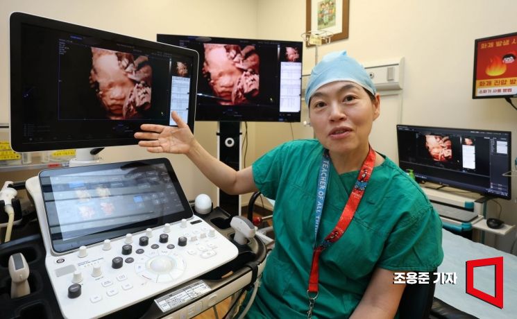 원혜성 서울아산병원 산부인과 교수가 아시아경제와 인터뷰 중 태아 3D 초음파에 대해 이야기 하고 있다. 조용준 기자
