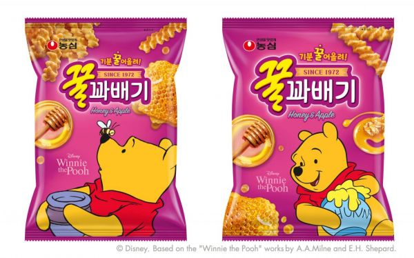 농심 꿀꽈배기 곰돌이 푸 온팩 이미지. 농심