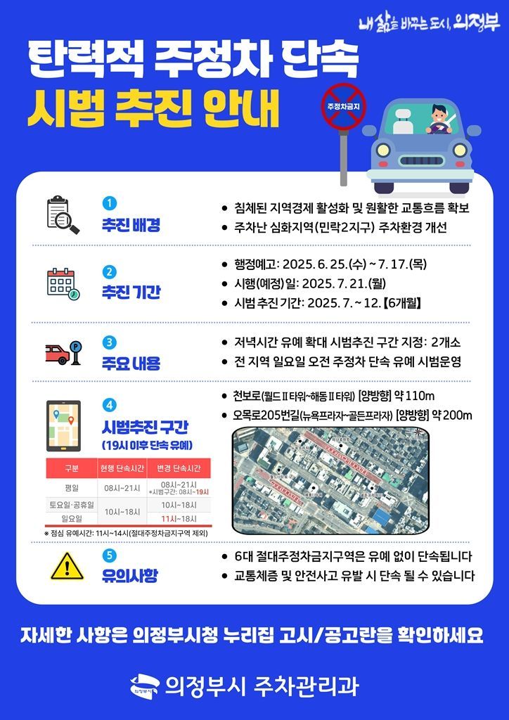 의정부시, 7월 21일부터 일요일 오전 주정차 단속 안한다