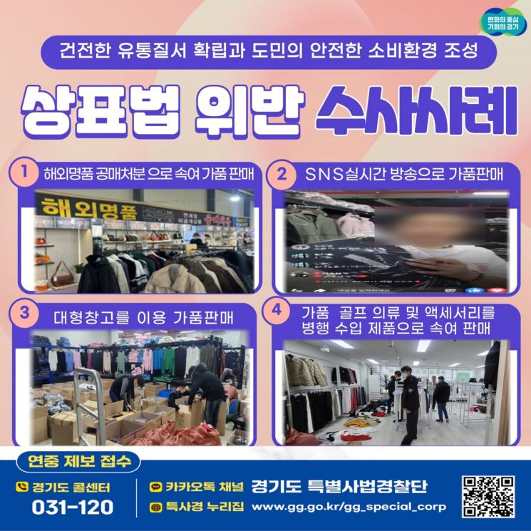 경기 특사경, SNS 등으로 짝퉁 판매한 9명 입건…정품 72억원 규모