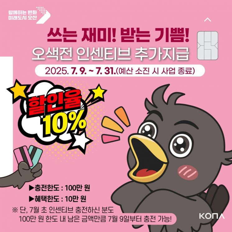 오산시, 지역화폐 '오색전' 충전한도 30만→100만원으로 늘려