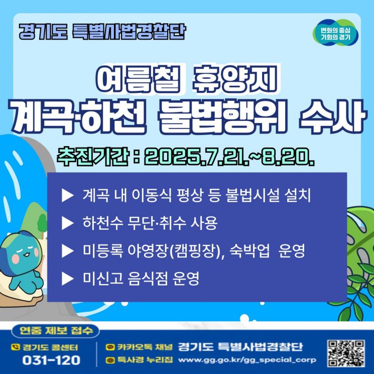 경기 특사경, 휴양지 270곳 불법행위 집중단속