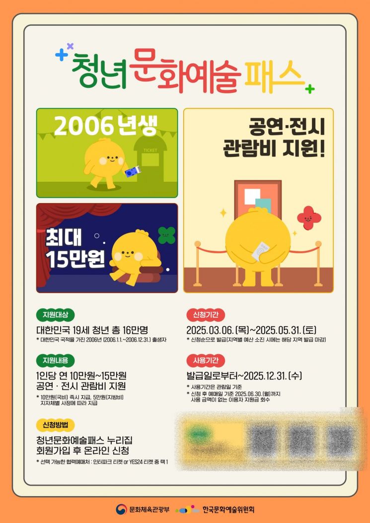 청년문화예술패스 안내 포스터. 한국문화예술위원회