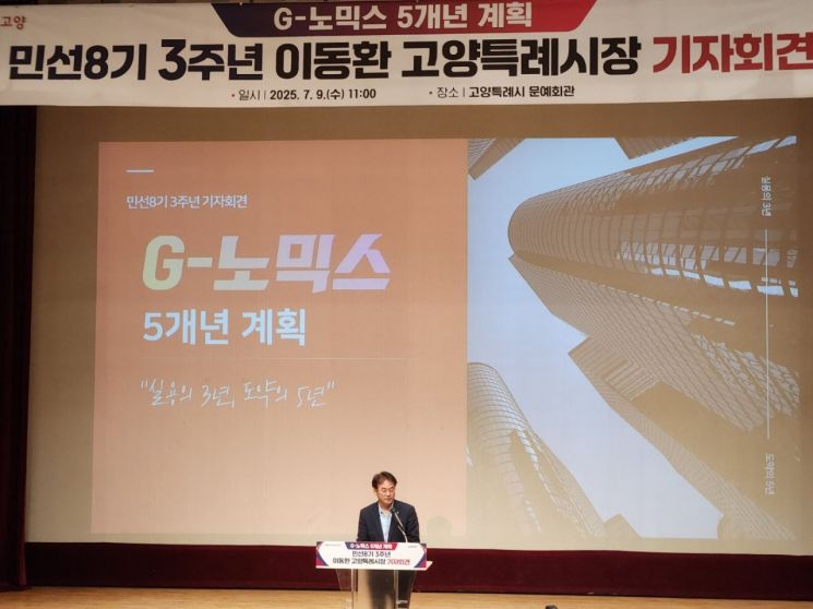 이동환 고양특례시장이 9일 민선8기 3주년을 맞아 'G-노믹스 5개년 계획'을 발표하고 있다. 이종구 기자