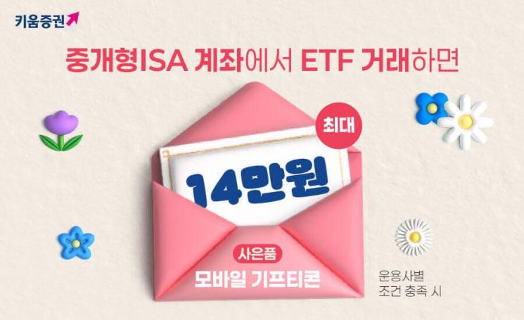 키움증권 "중개형 ISA로 ETF거래하면 최대 14만원 혜택을 드립니다"