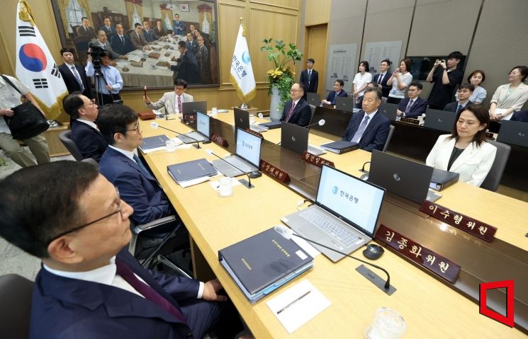 이창용 한국은행 총재가 10일 서울 중구 한은 본관에서 열린 통화정책방향 결정 회의를 주재하고 있다. 사진공동취재단