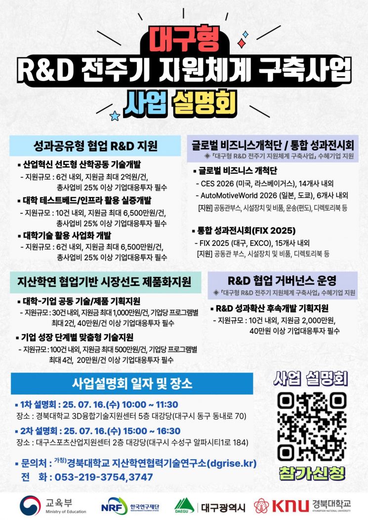 경북대, '대구형 R&D 전주기 지원체계 구축사업' 본격화…16일 사업설명회 개최