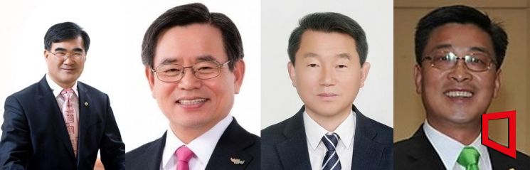 사진 왼쪽부터 국민의힘 김기웅 군수, 노박래 전 군수, 더불어민주당 유승광박사, 전익현 충남도의원