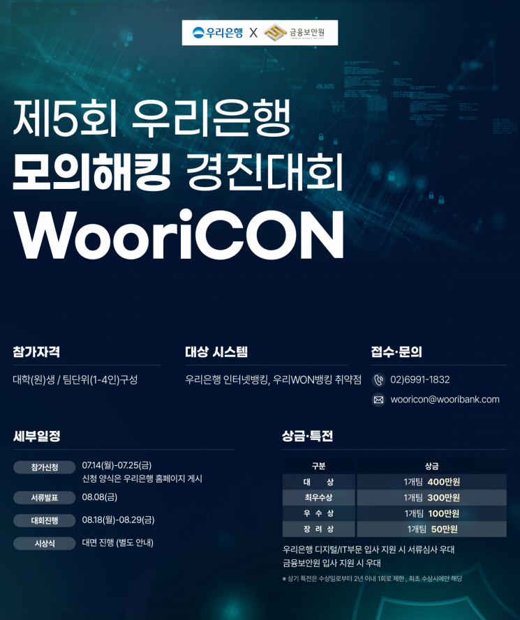 우리은행, 금융보안원과 '제5회 WooriCON 모의해킹 경진대회' 개최