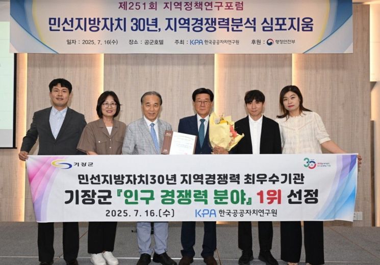 Busan Gijang County Named 'Best Institution' in 30 Years of Local Autonomy... Ranks First Nationwide in Population Competitiveness