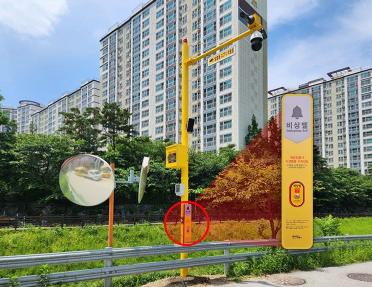 용인시가 관내 한 산책로에 설치한 스마트 방범 시설, 고해상도 CCTV는 물론 '방범 비상벨'을 설치해 위급시 즉각 관제센터 등의 도움을 받을 수 있도록 했다. 용인시 제공