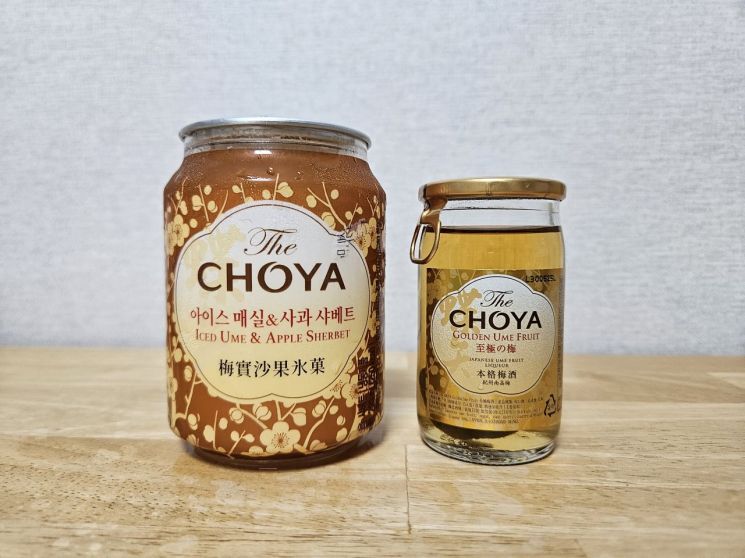 왼쪽부터 매실 샤베트(조야 아이스매실&사과샤베트)와 매실주(조야 골든우메후르츠). 사진=박재현 기자
