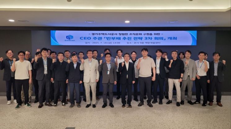 경기주택도시공사가 18일 반부패 청렴 전략회의를 개최한 뒤 기념사진을 찍고 있다. 경기주택도시공사 제공