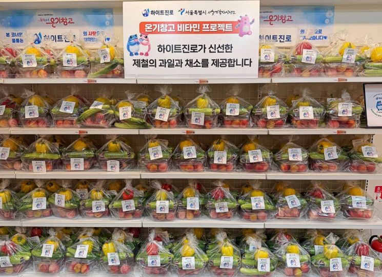 하이트진로는 17일 서울역·돈의동·창신동·남대문·영등포 등 서울 5대 쪽방촌 ‘온기창고’ 및 쪽방상담소에 신선한 과일과 채소 700인분을 지원하면서 올해 정기 후원을 시작했다.