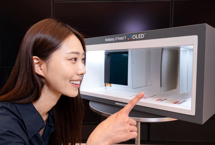 삼성디스플레이의 신제품 폴더블 패널 구조를 보여주는 전시용 박스. 삼성디스플레이.