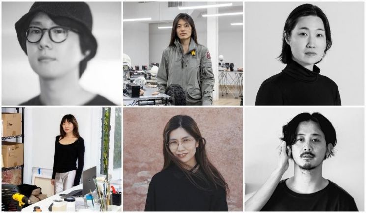 사진 왼쪽 상단부터 시계방향으로 돈선필(한국), 정금형(한국), 염지혜(한국), 다카하시 센(일본), 다케무라 케이(일본), 오가영(한국). Kiaf SEOUL 2025
