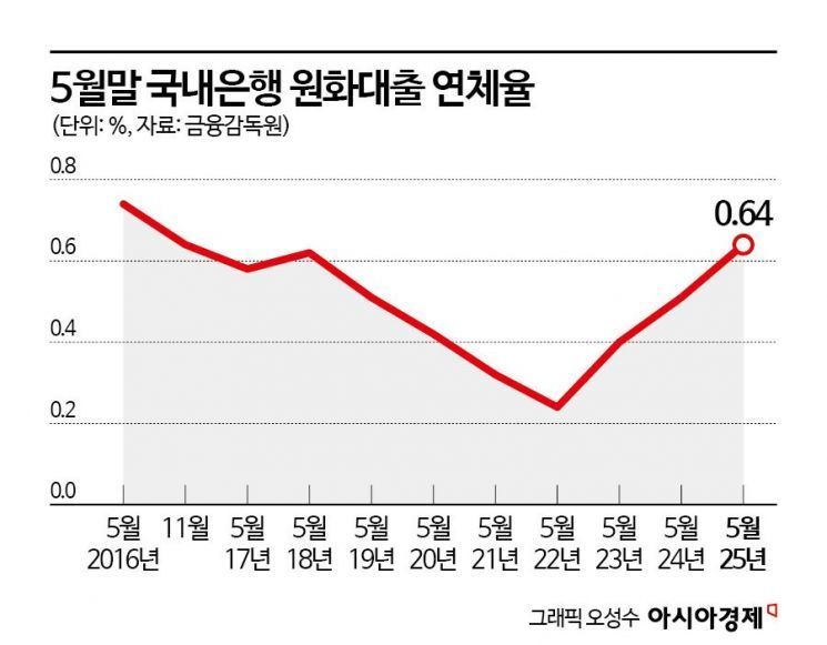 5월 원화대출 연체율, 8년6개월 만에 사상 최고 기록
