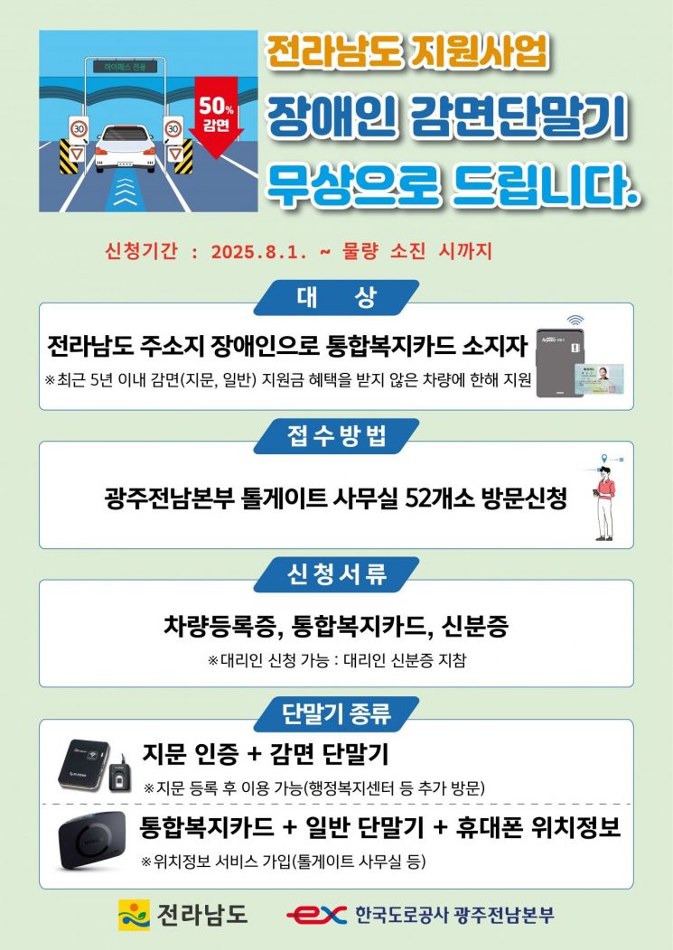 전남도, 장애인용 고속도로 하이패스 단말기 무상지원