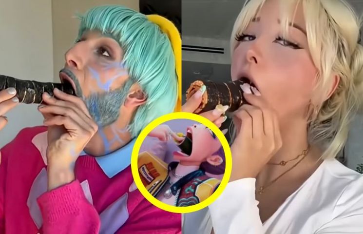 ;케이팝 데몬 헌터스' 주인공의 김밥 먹방을 따라하는 모습. 틱톡