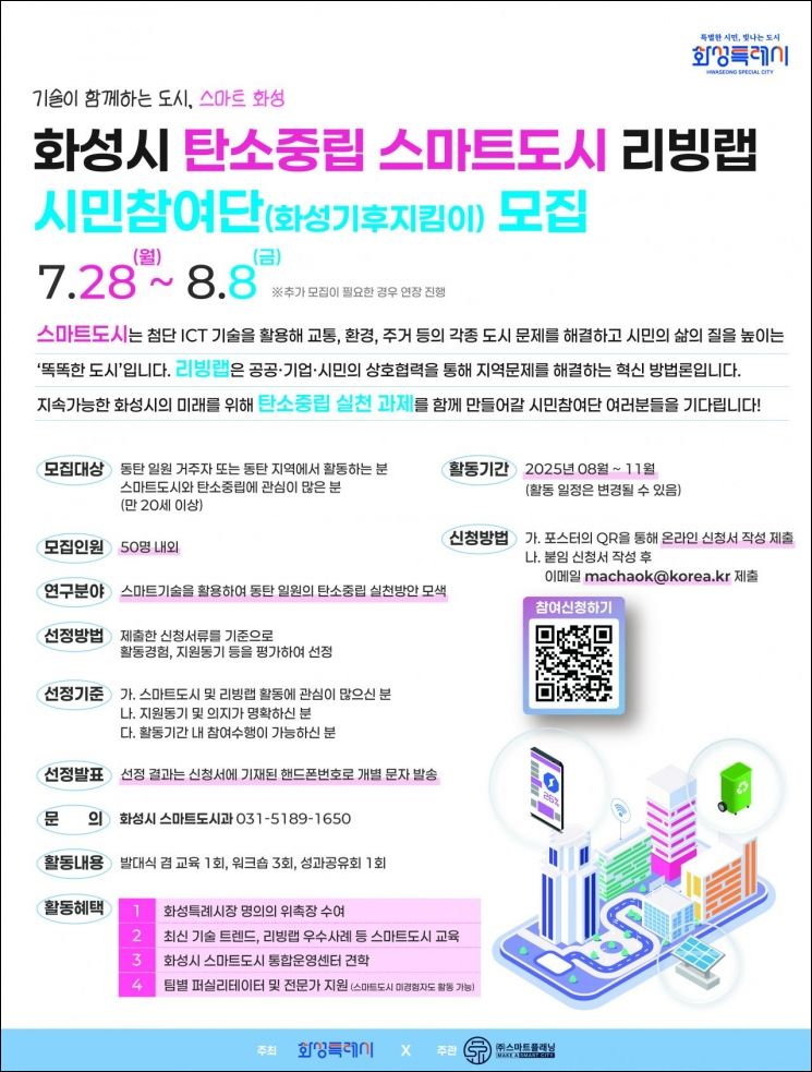 화성시 '탄소중립 스마트도시 리빙랩' 시민참여단 모집