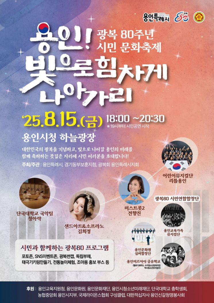 용인시, 광복80주년 축제 '용인! 빛으로 힘차게 나아가라' 개최