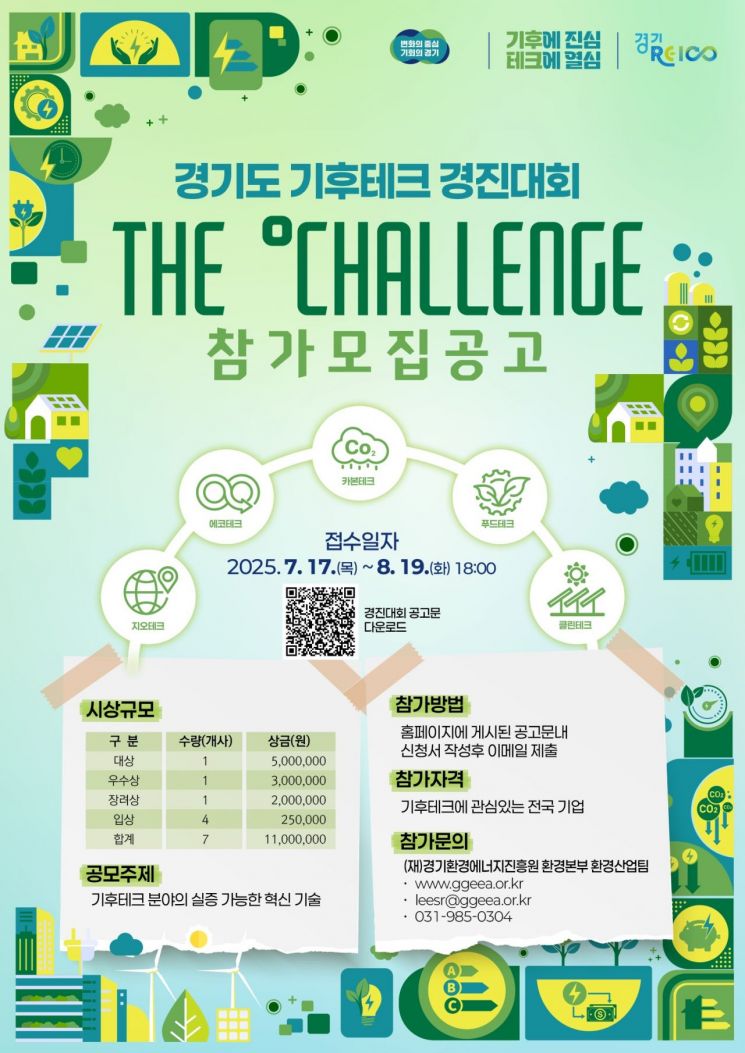 경기도, 19일 기후테크 컨퍼런스 경진대회…5개 분야 나눠 진행