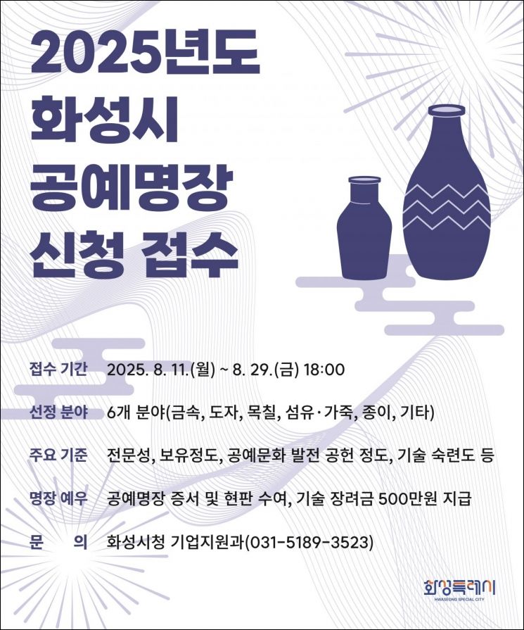 화성시 '2025 공예명장' 29일까지 접수 