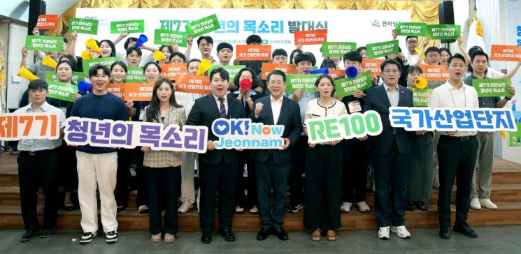 김영록 전라남도지사가 5일 신안비치호텔에서 열린 '제7기 청년의 목소리 발대식' 행사에서 전남 청년들의 미래 발전을 위한 퍼포먼스를 하고 있다. 전남도 제공