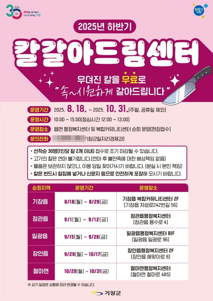 환경·복지 두 마리 토끼 잡는다… 부산 기장군, 칼 무료로 갈아주는 ‘칼갈아드림센터’ 운영