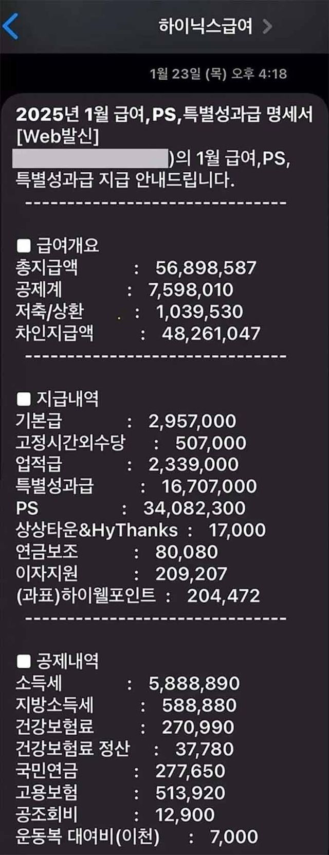 실수령액 4826만원…월급이 연봉급