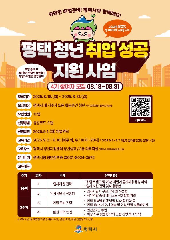 평택시, '청년 취업 성공 지원사업' 교육생 18일부터 모집
