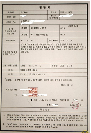 인천 A병원 보험사기범들이 만든 가짜 진단서. 금융감독원