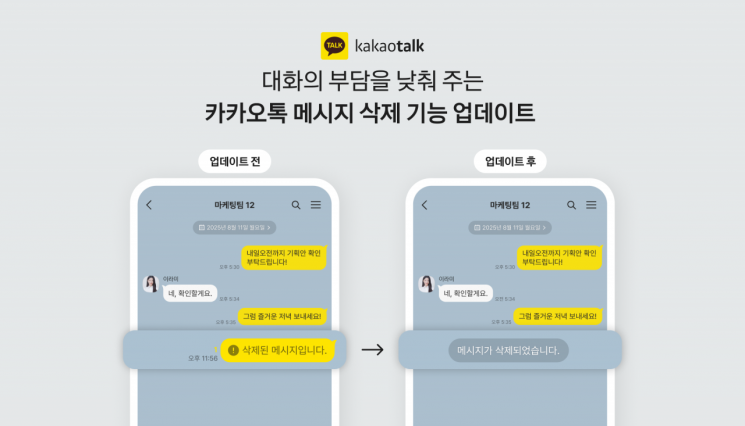 카카오톡, 메시지 삭제 기능 업데이트. 카카오 제공