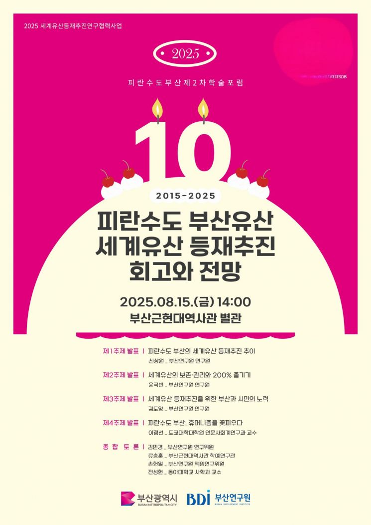 부산연구원, 15일 ‘피란수도 부산유산 세계유산 등재추진’ 학술포럼 개최