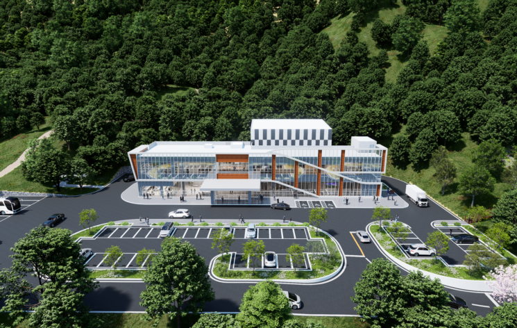 Aerial view of the cremation facility in Geochang County.