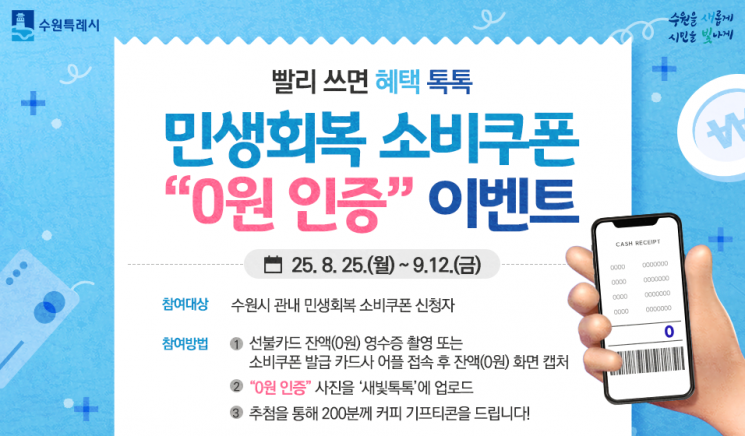 수원시, 소비쿠폰 0원인증 이벤트…200명에 커피 상품권