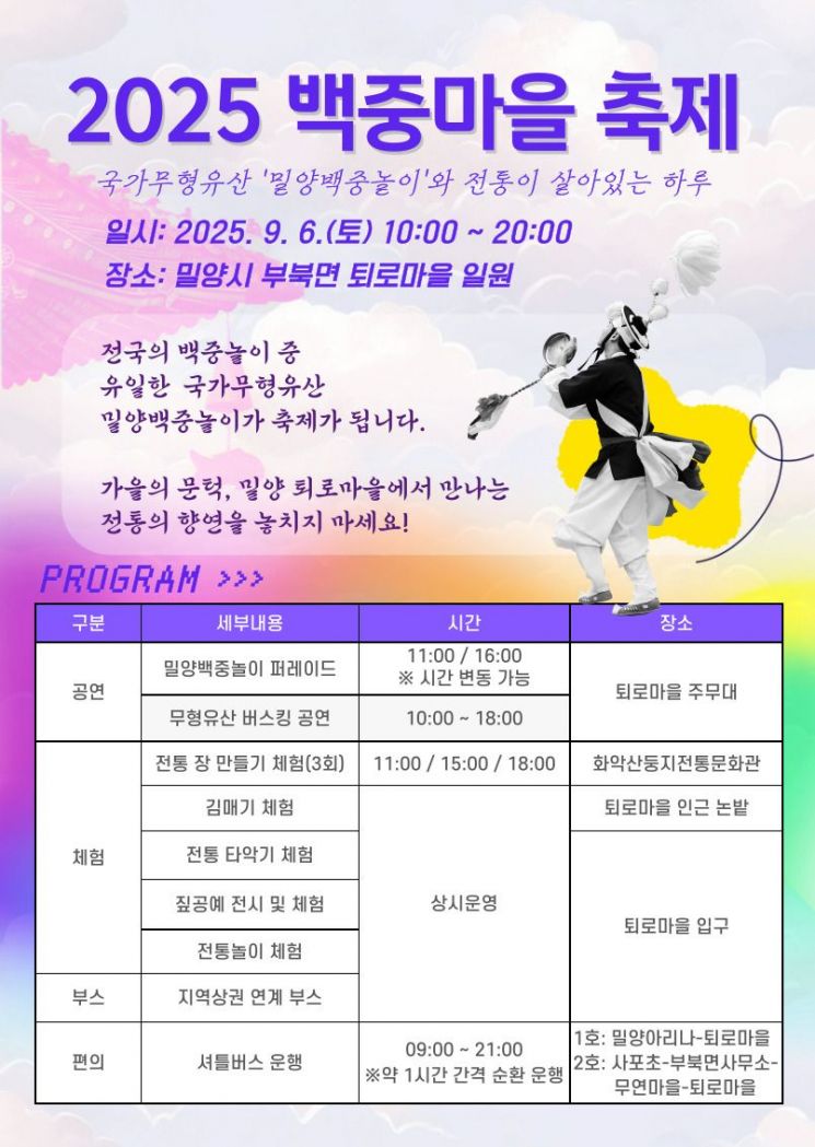 밀양시, 국가무형유산…'2025년 제1회 백중마을 축제' 개최