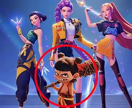 중국 애니메이션 너자와 케이팝데몬헌터스 캐릭터를 합성한 이미지. 틱톡