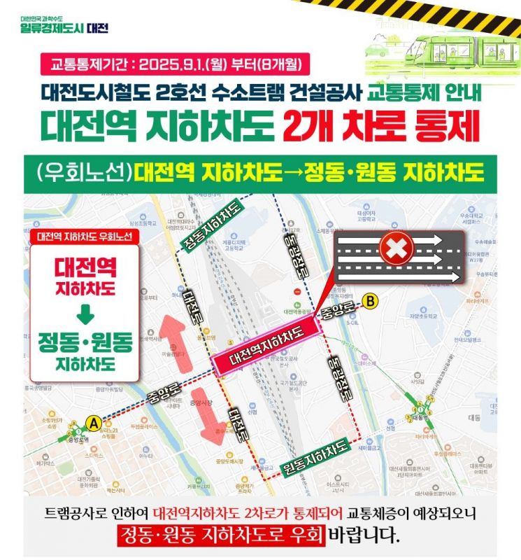Daejeon "Tram" Construction Begins Underground Section...Partial Traffic Restrictions